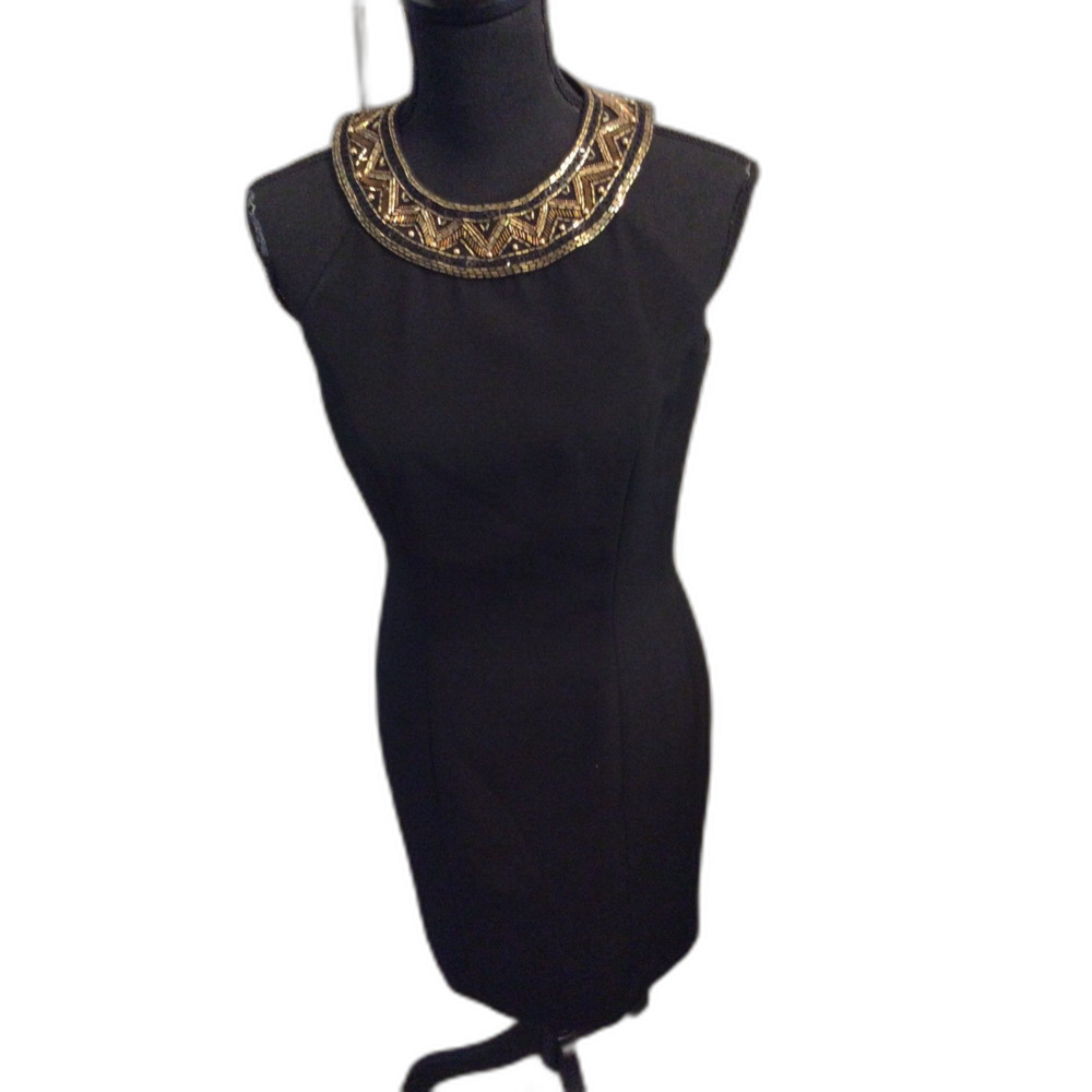 Morgan Taylor Evening Sheath Dress Size 6 Beaded Collar Black